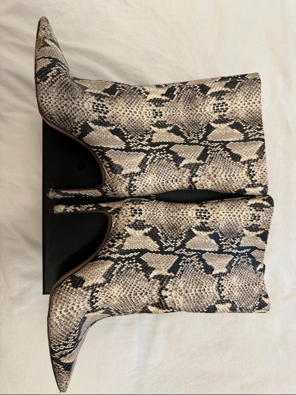 SCHUTZ Neutral Snakeskin Pointed Toe Ankle Boots